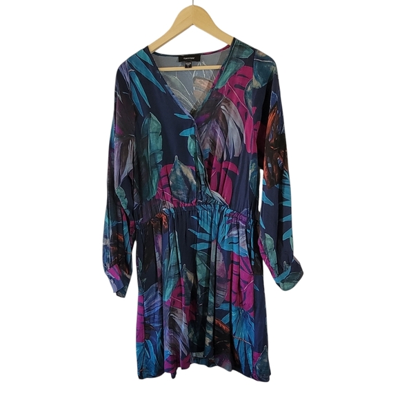 Karen Kane Long Sleeve Faux Wrap Dress Sz L Colorful Versatile USA Resortwear - Picture 2 of 12